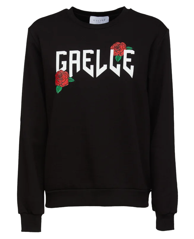 Elegant Black Crewneck Sweatshirt with Floral Accent