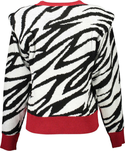 Zebra Chic Acrylic Blend Sweater With Red Trims