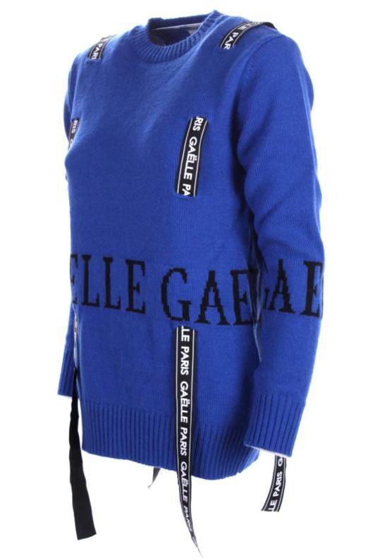 Chic Blue Wool Blend Sweater with Logo Detail