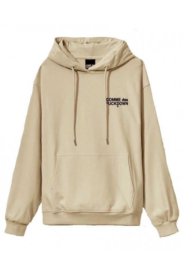 Chic Beige Cotton Hoodie with Bold Graphics