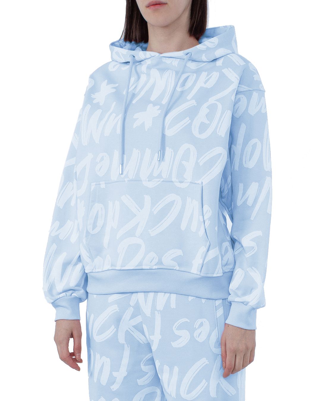 Chic Light Blue Cotton Hooded Sweatshirt