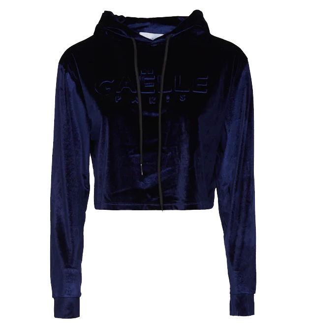 Chic Blue Velvet Hooded Sweatshirt