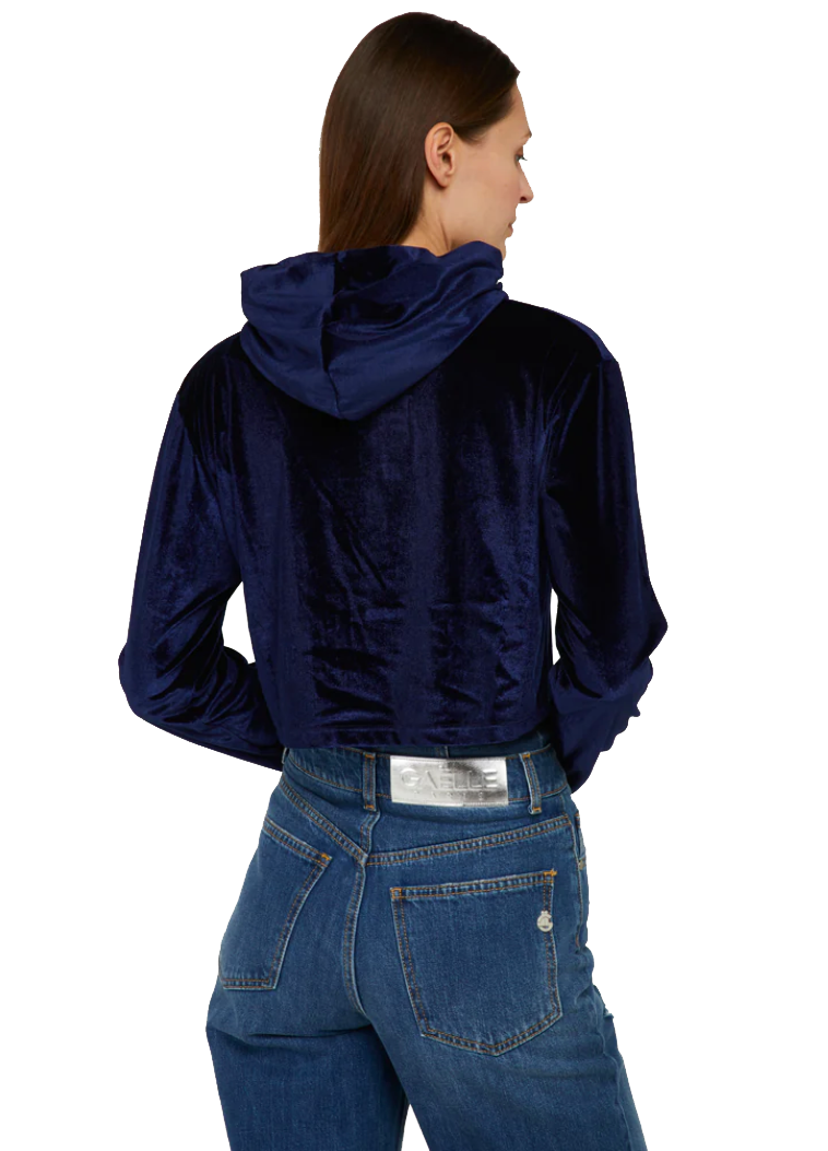 Chic Blue Velvet Hooded Sweatshirt