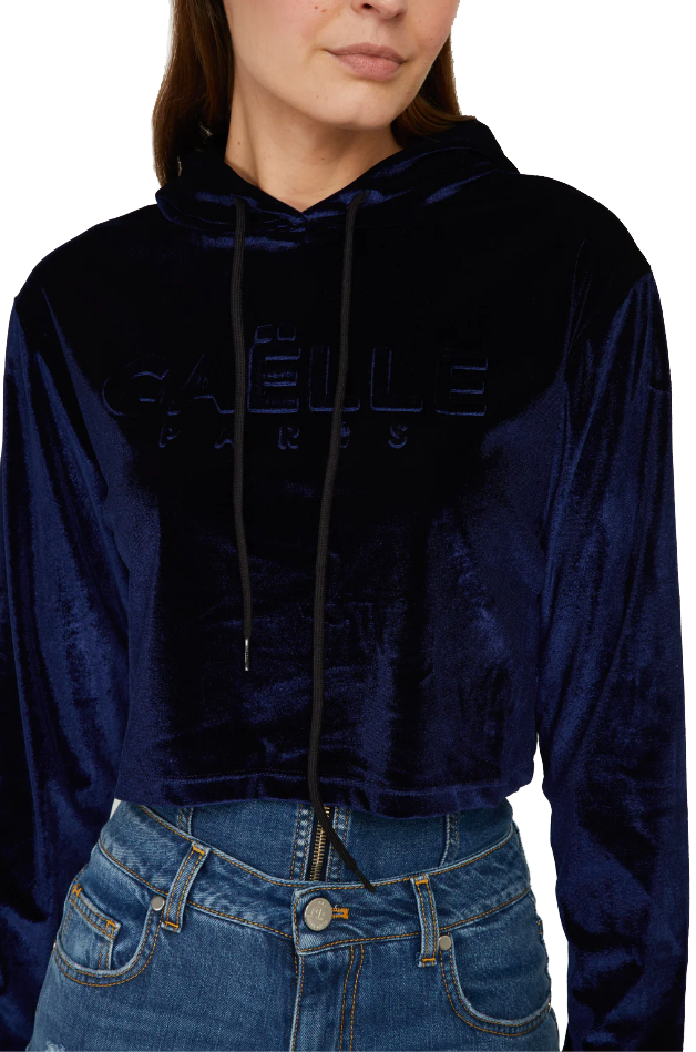 Chic Blue Velvet Hooded Sweatshirt