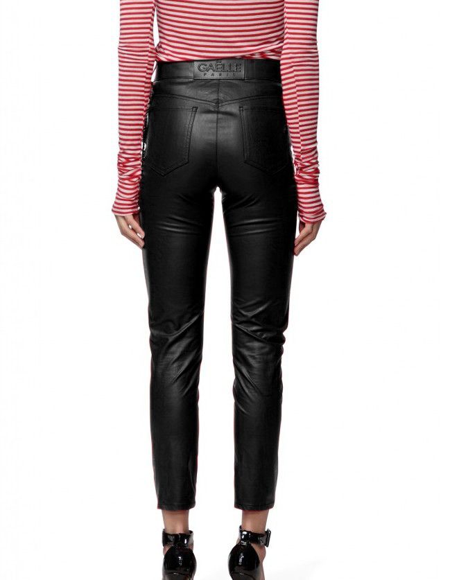 Chic Chain-Embellished Eco-Leather Pants