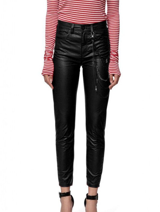 Chic Chain-Embellished Eco-Leather Pants