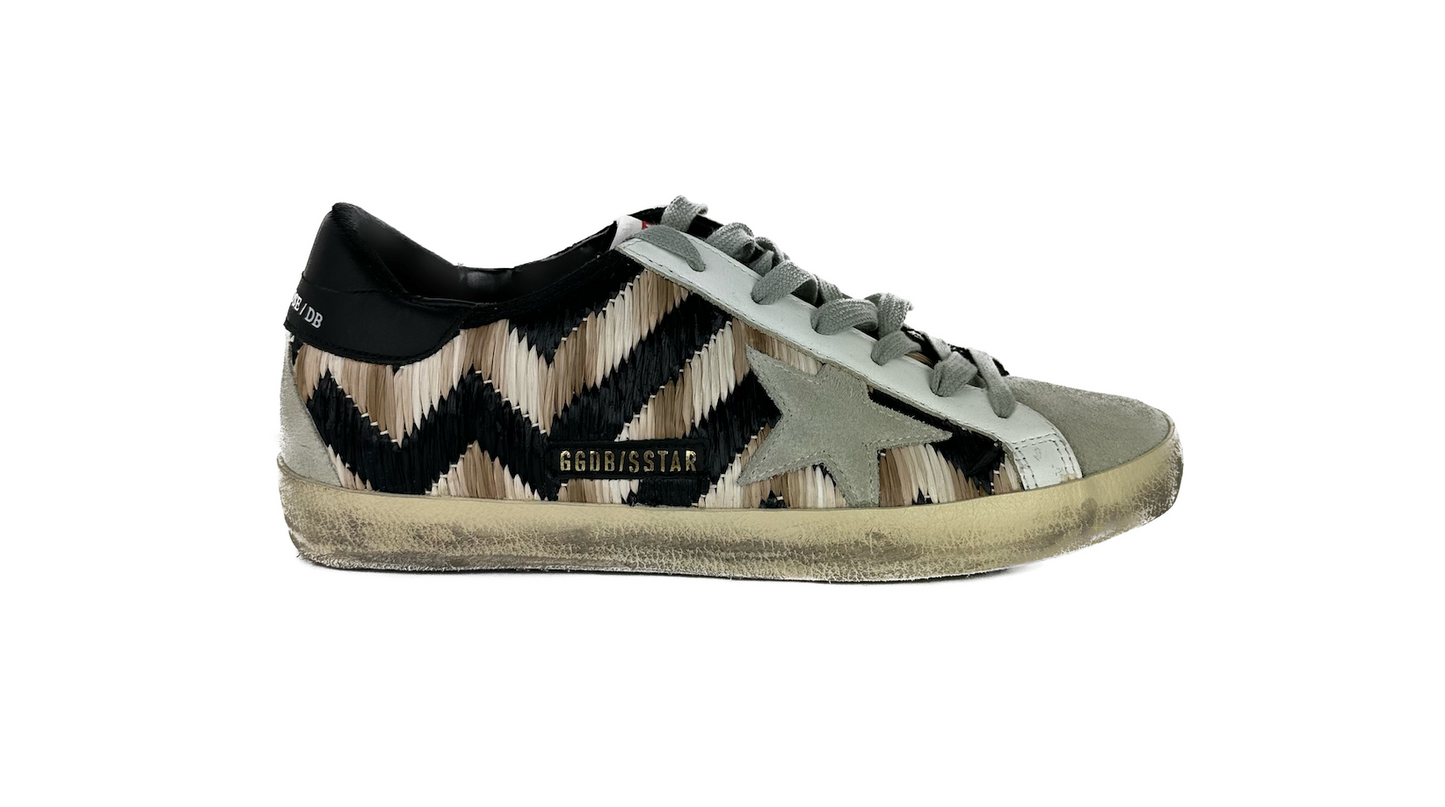 Chic Beige Woven Straw & Suede Sneakers