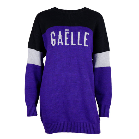 Elegant Purple Knit Dress with Chest Logo