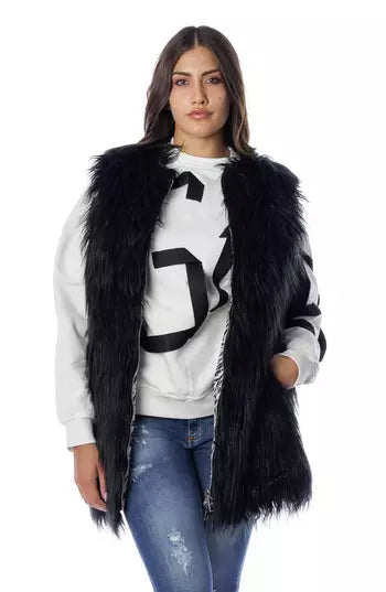 Chic Faux Fur Zip Vest In Elegant Black