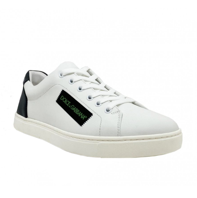 Elegant White Calfskin Sneakers with Black Detail