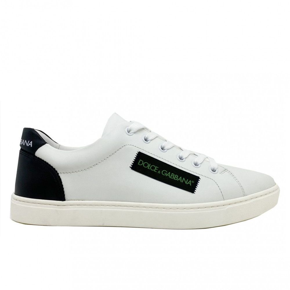 Elegant White Calfskin Sneakers with Black Detail