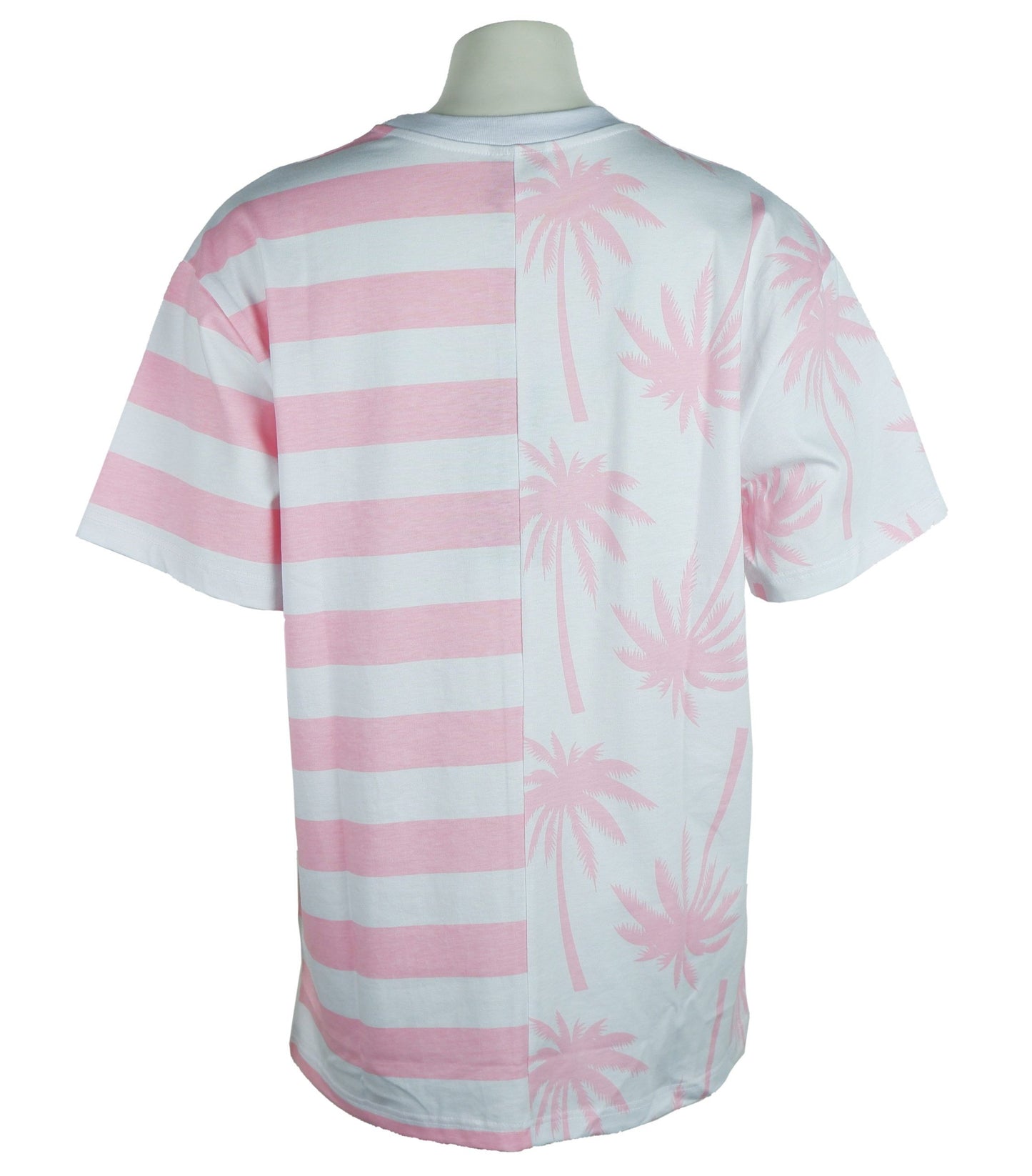 Chic Pink Striped Cotton Tee with Palm Motif