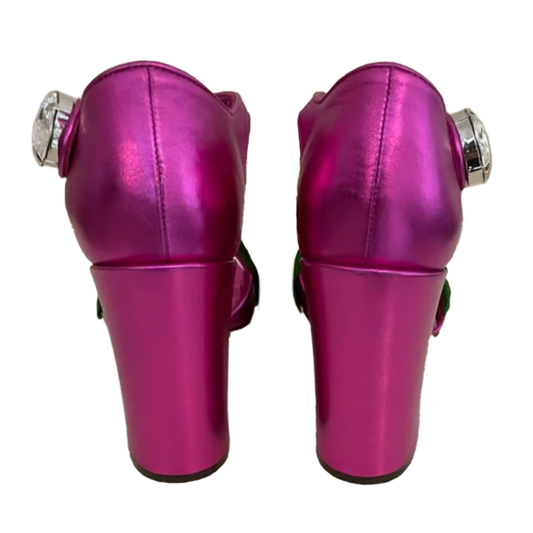 Fuchsia Jewel Embellished Lambskin Pumps