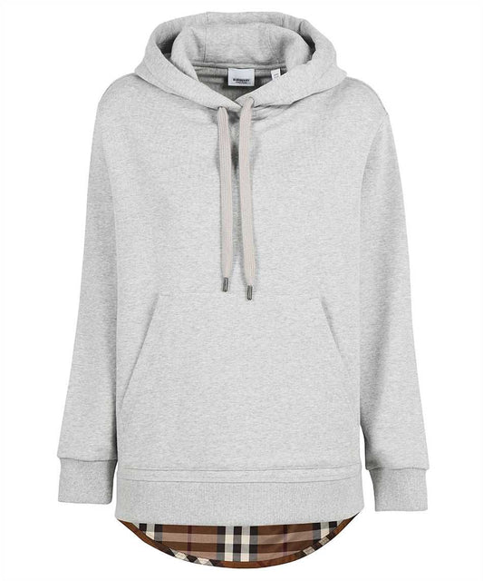 Iconic Tartan-Lined Gray Cotton Hoodie