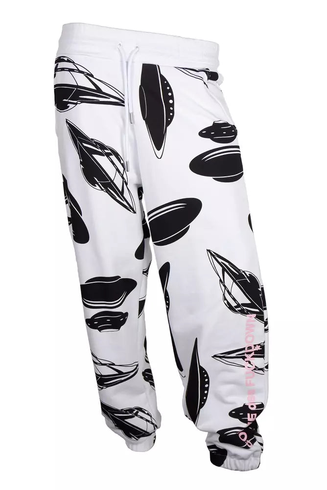 White UFO Cotton Sweatpants with Pink Logo