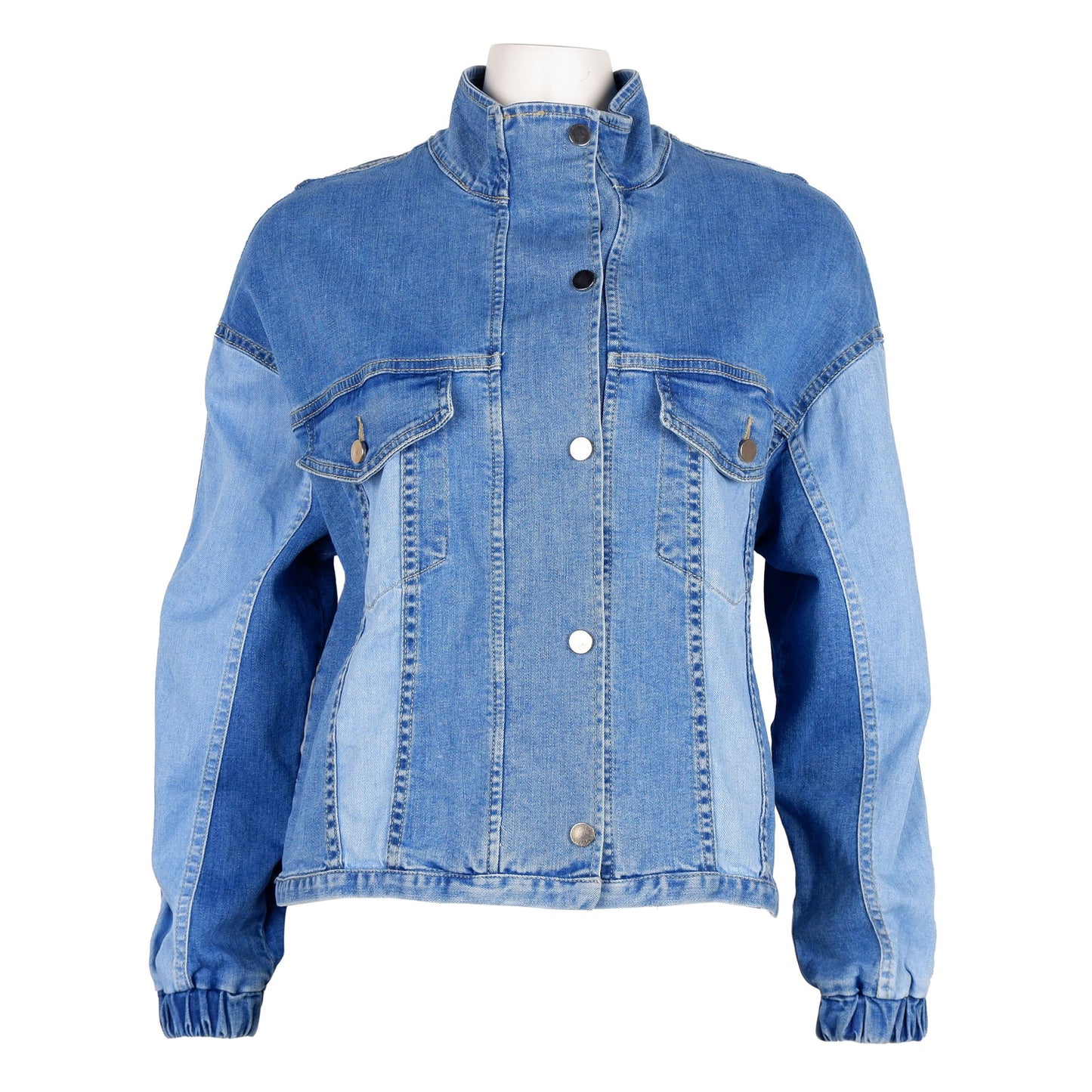 Chic Denim Snap Button Jacket with Elastic Cuffs