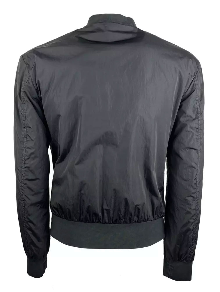 Elegant Black Bomber Jacket with Zipper Pockets