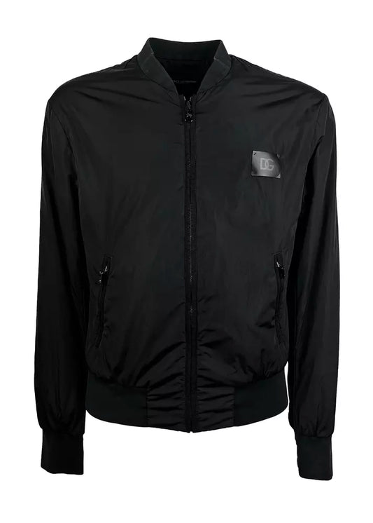 Elegant Black Bomber Jacket with Zipper Pockets