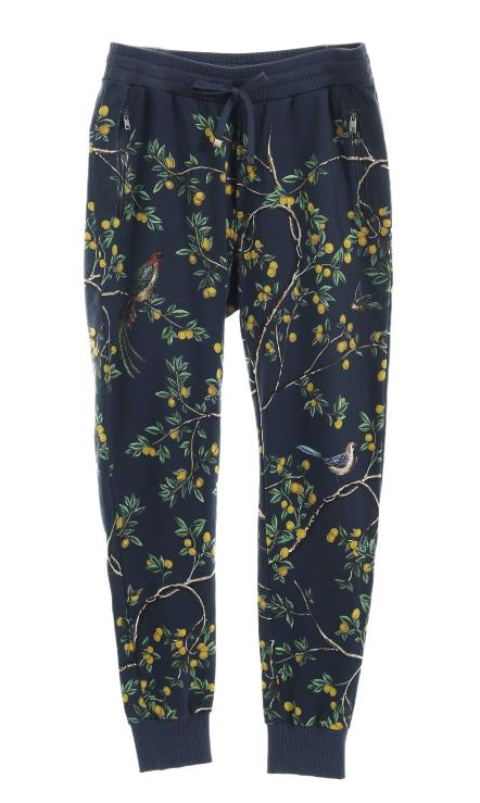 Lemon and Birds Print Cotton Pants