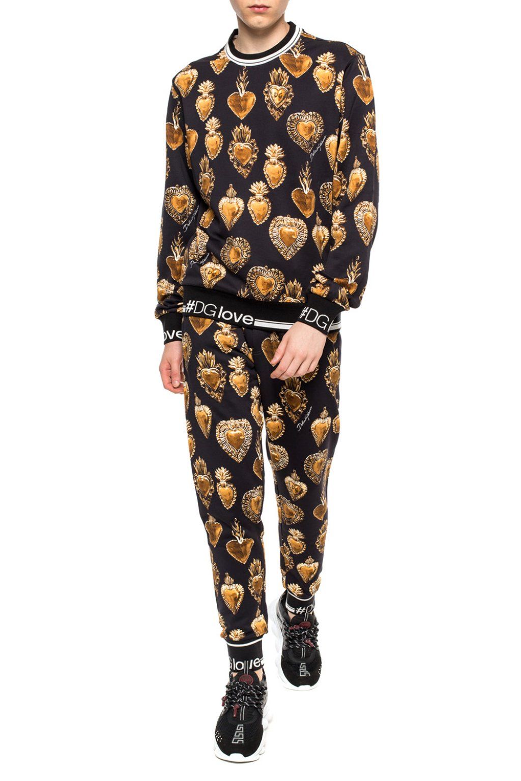 Gold Heart Print Cotton Joggers