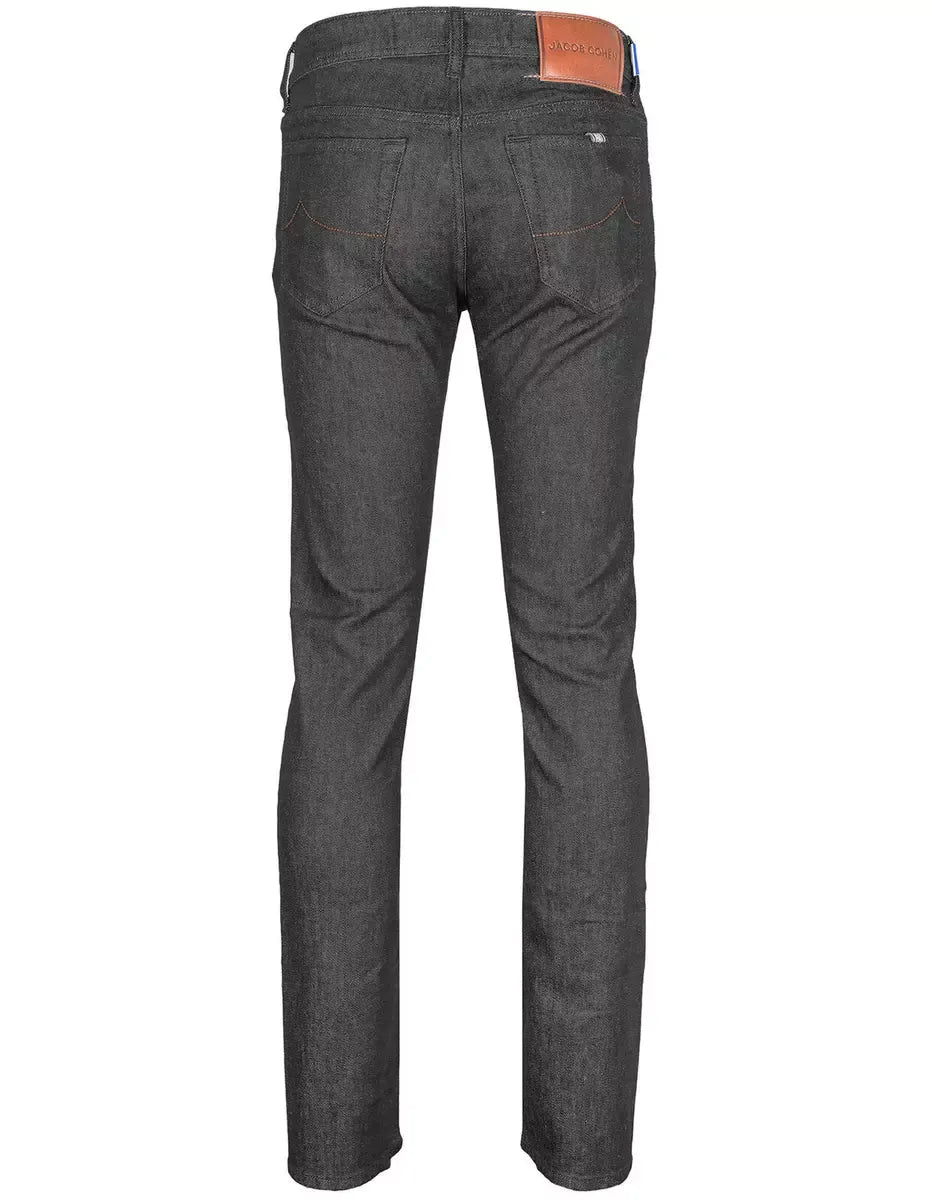 Elegant Gray Denim with Brown Leather Accent