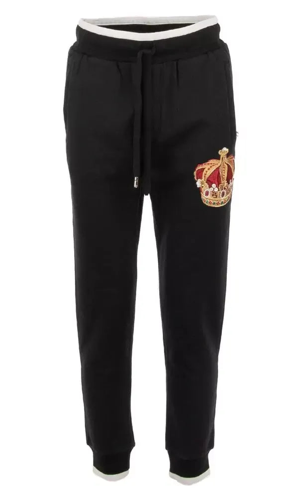 Embroidered Crown Sport Pants - Elegant Black