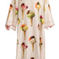 White Silk Ice Cream Print Maxi Kaftan Dress