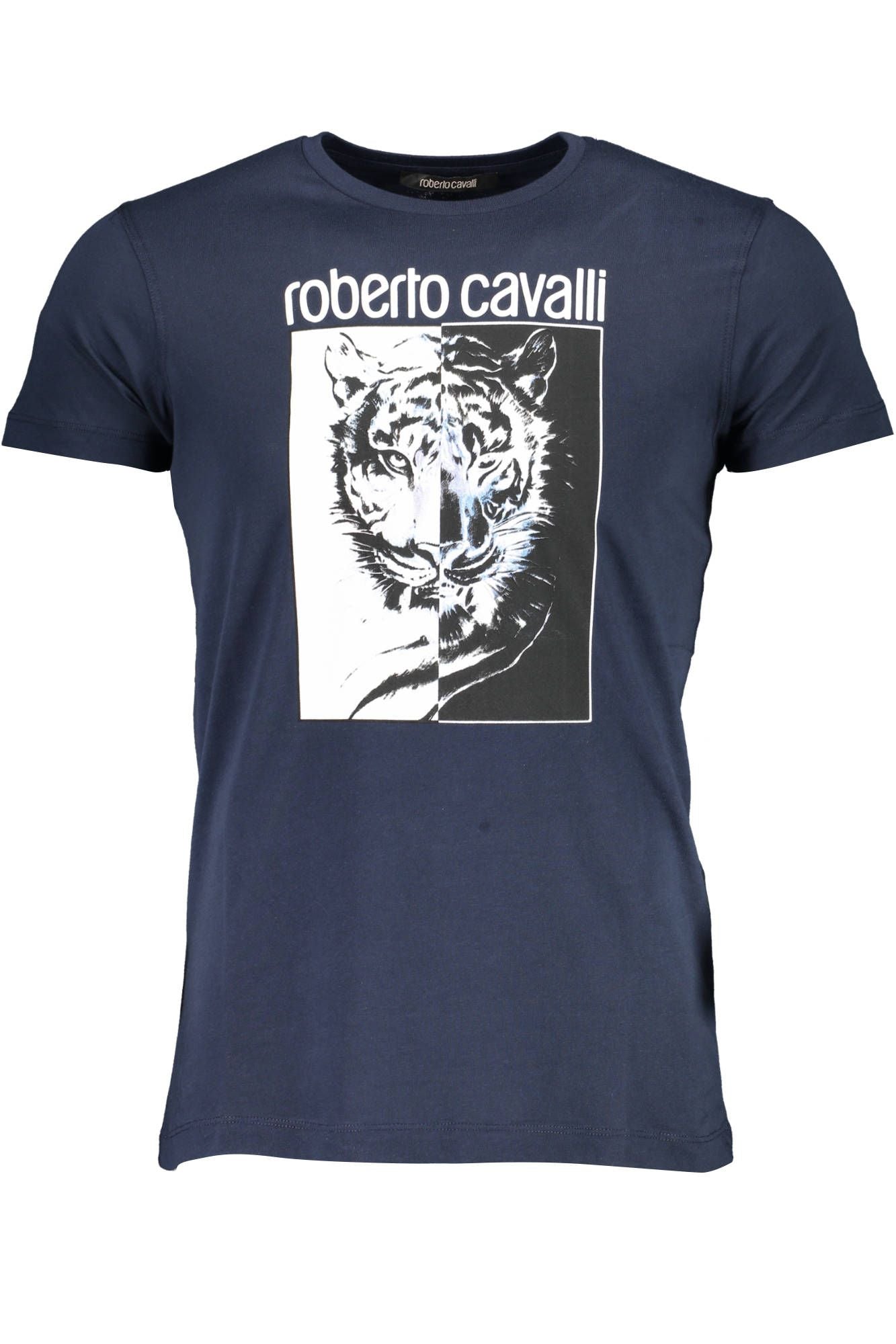 Sophisticated Blue Crew Neck Tee with Signature Print