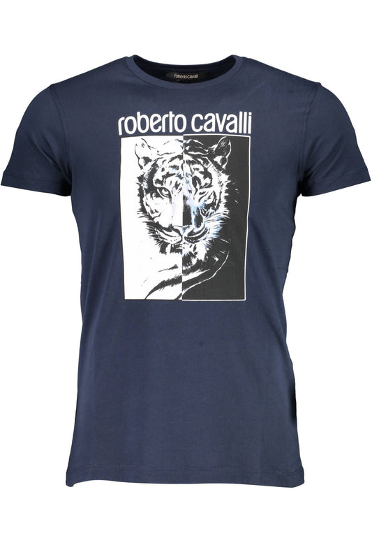 Sophisticated Blue Crew Neck Tee with Signature Print