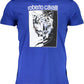 Elegant Blue Crew Neck Tee with Signature Print