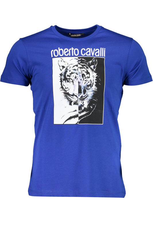 Elegant Blue Crew Neck Tee with Signature Print