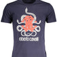 Sleek Blue Printed Round Neck Tee