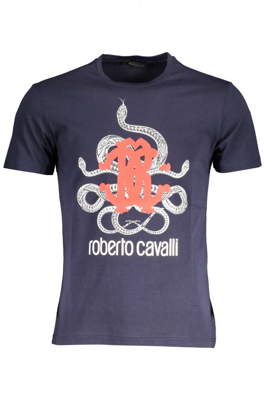 Sleek Blue Printed Round Neck Tee