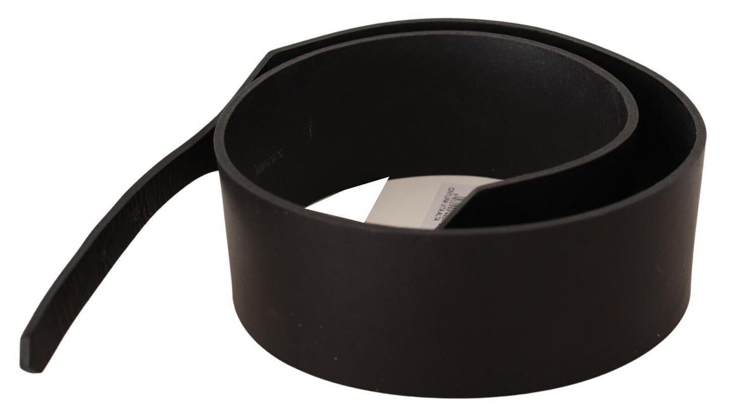 Black Leather Silver Round Buckle Belt