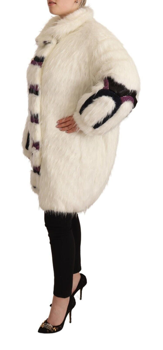 Elegant White Fur Overcoat Jacket