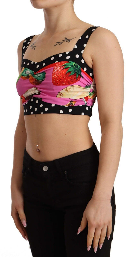 Elegant Polka Dot & Fruit Silk Crop Top