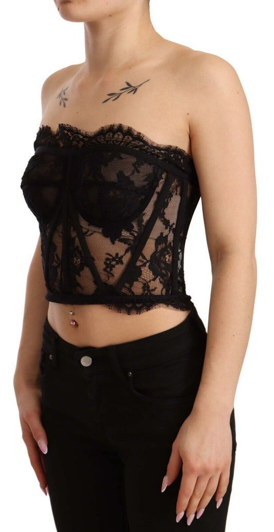 Elegant Black Cotton Blend Corset Top