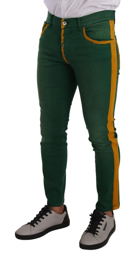 Elegant Skinny Denim Jeans in Green and Yellow