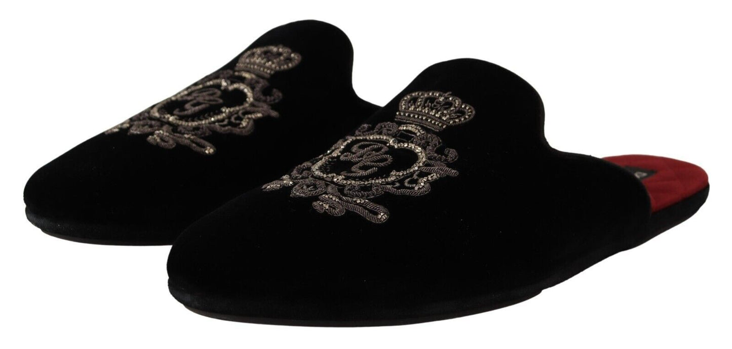 Elegant Velvet Embroidered Slides