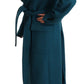 Elegant Blue Green Wool-Anogra Wrap Coat