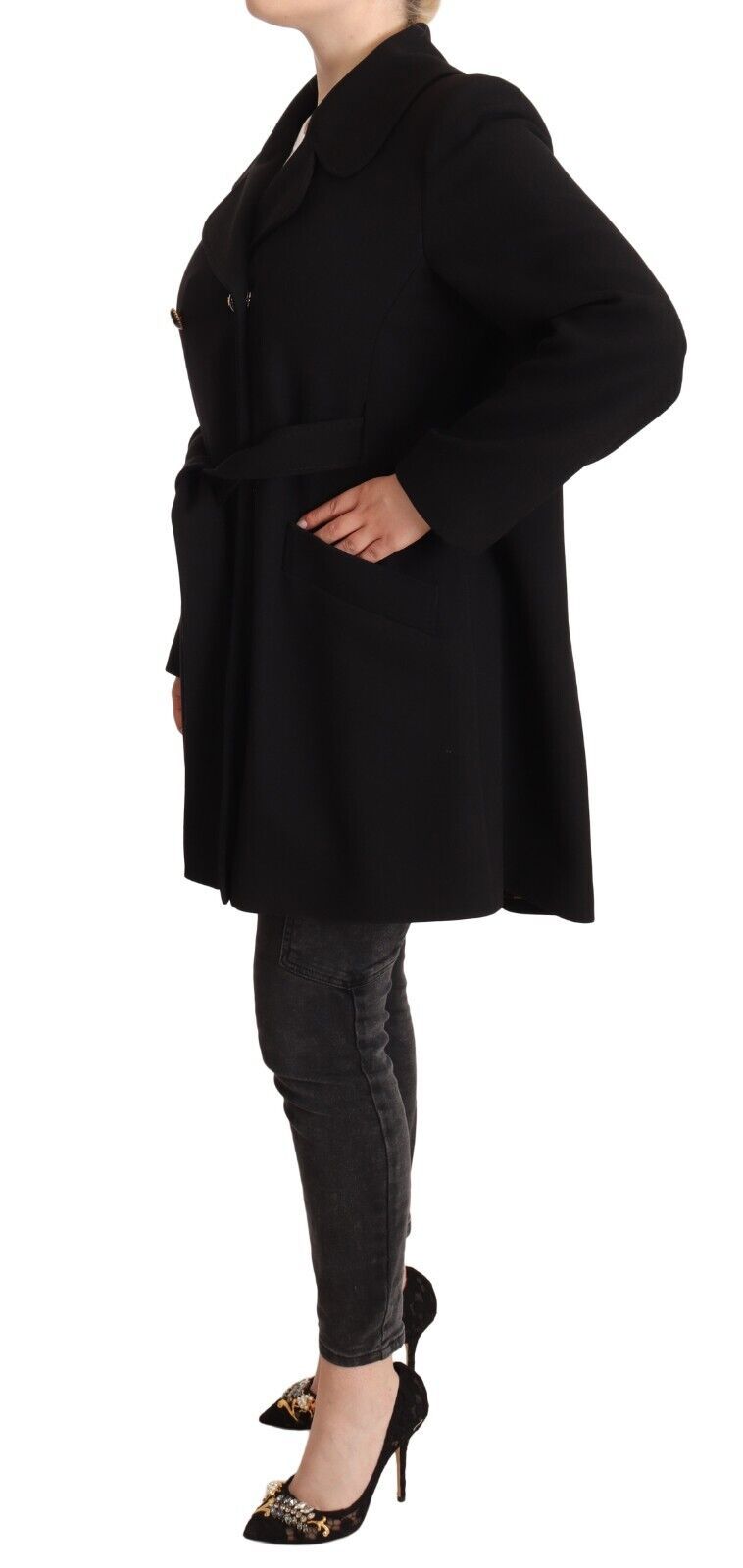 Chic Double Breasted Black Coat