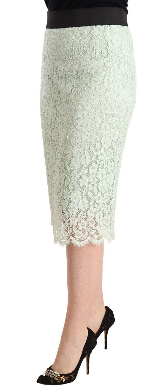 Elegant Mint Green Lace Midi Skirt