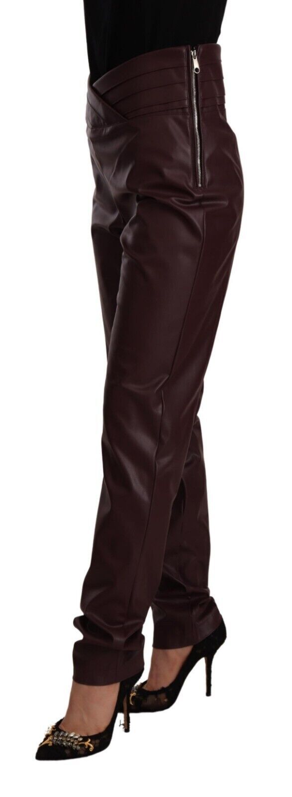 High Waist Skinny Trousers in Dark Brown