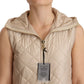 Beige Quilted Hooded Sleeveless Coat Jacket