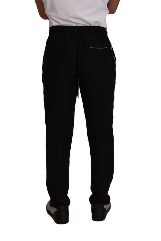 Elegant Silk Jogging Pants with White Stripe Detail