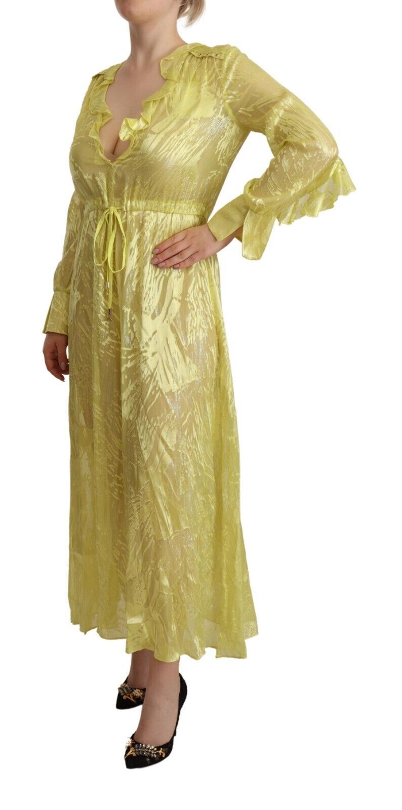 Sunshine Silk Blend Maxi Dress - Long Sleeves & Plunge