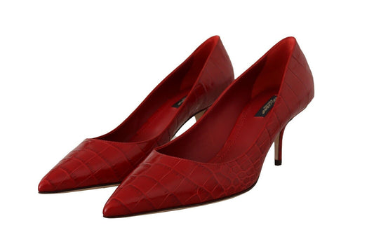 Elegant Red Leather Mid-Heel Pumps