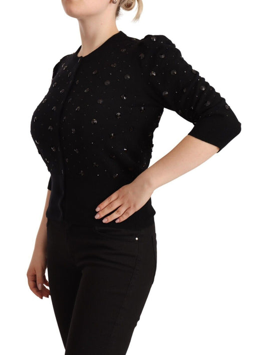 Elegant Black Cashmere Crystal Cardigan