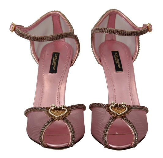 Elegant Pink Crystal Mesh Heels Sandals