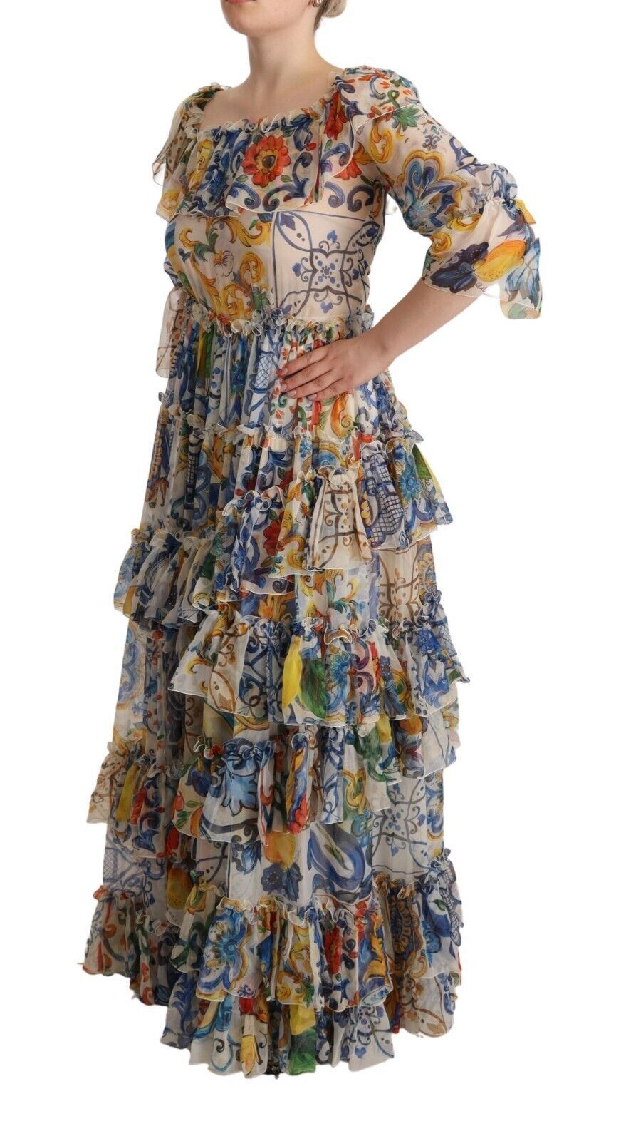 Majolica Print Silk Maxi Dress